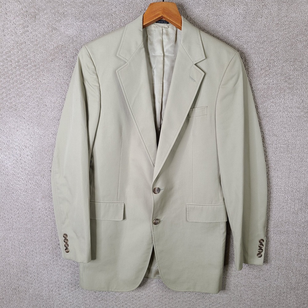 Vintage The University Shop Jacket Mens 39R Beige Blazer‎ 2 Button Canvas Coat